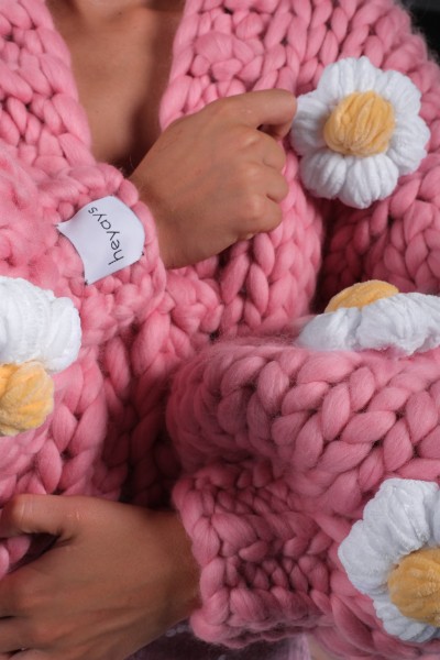 Daisy Pink Hand-Knitted Cardigan
