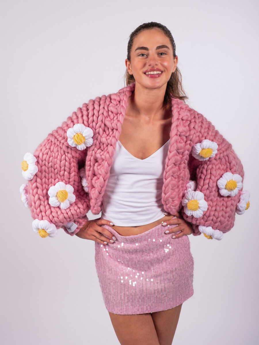 Daisy Pink Hand-Knitted Cardigan