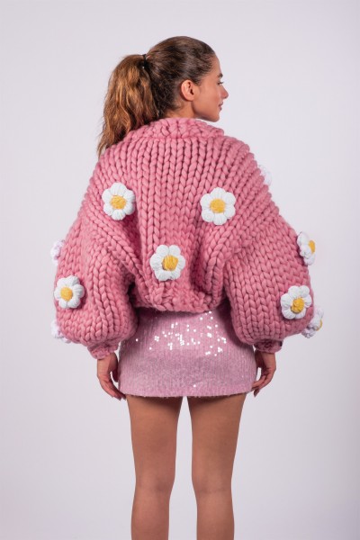 Daisy Pink Hand-Knitted Cardigan