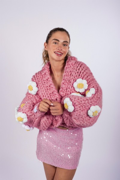 Daisy Pink Hand-Knitted Cardigan