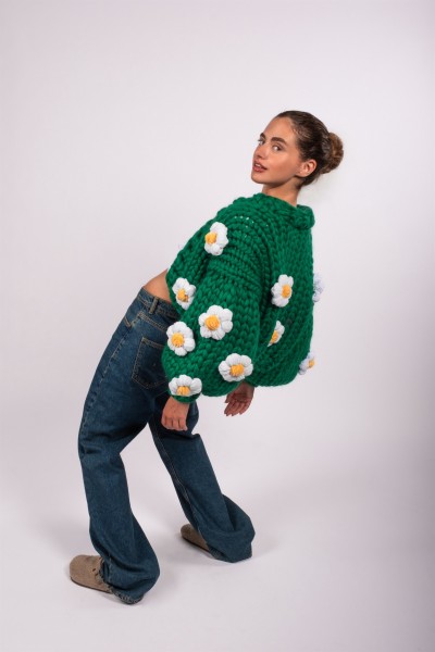 Daisy Green Hand-Knitted Cardigan
