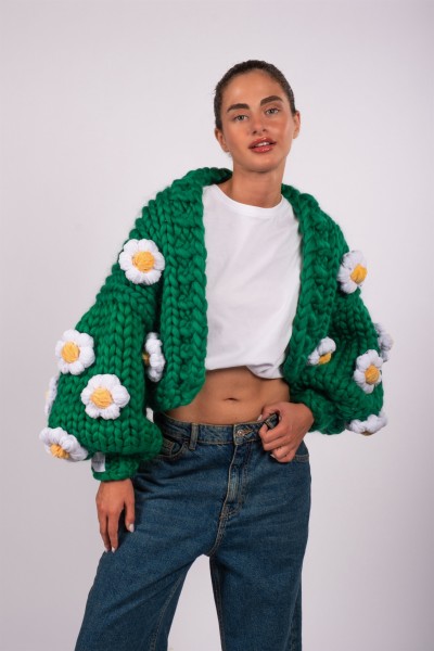 Daisy Green Hand-Knitted Cardigan