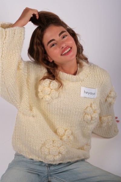Floret Ecru Hand-Knitted Sweater