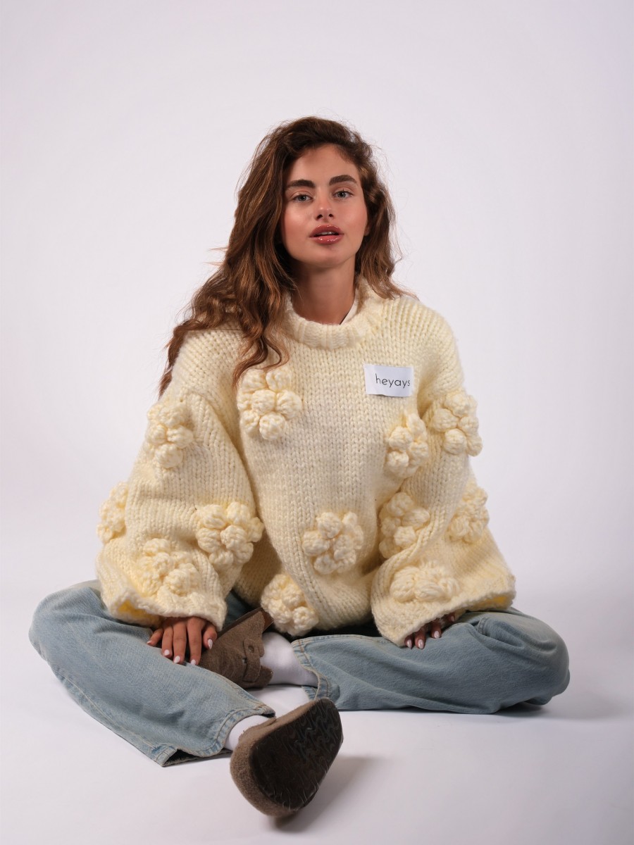 Floret Ecru Hand-Knitted Sweater