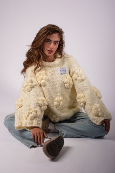 Floret Ecru Hand-Knitted Sweater