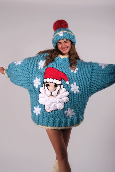 Santa Hand-Knitted Sweater + Beanie Set