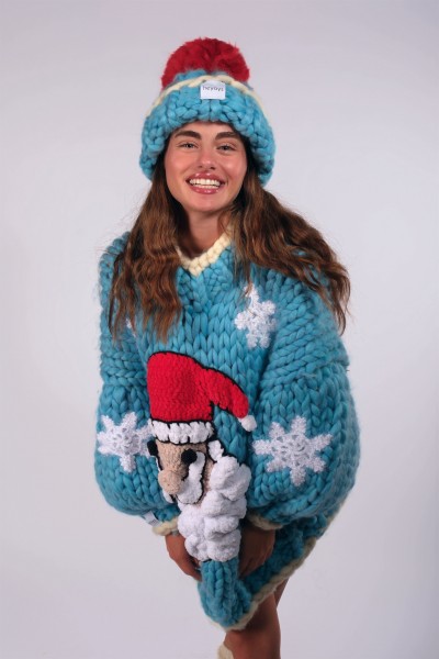 Santa Hand-Knitted Sweater + Beanie Set