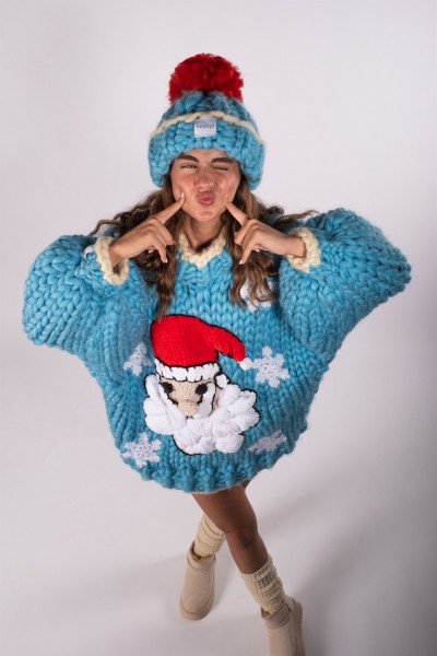 Santa Hand-Knitted Sweater + Beanie Set