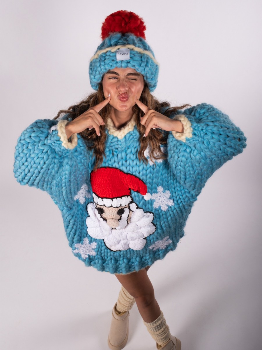 Santa Hand-Knitted Sweater + Beanie Set