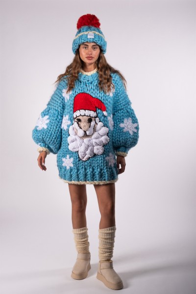 Santa Hand-Knitted Sweater + Beanie Set