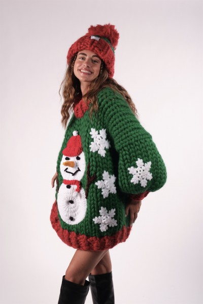 Snowman Hand-Knitted Sweater + Beanie Set