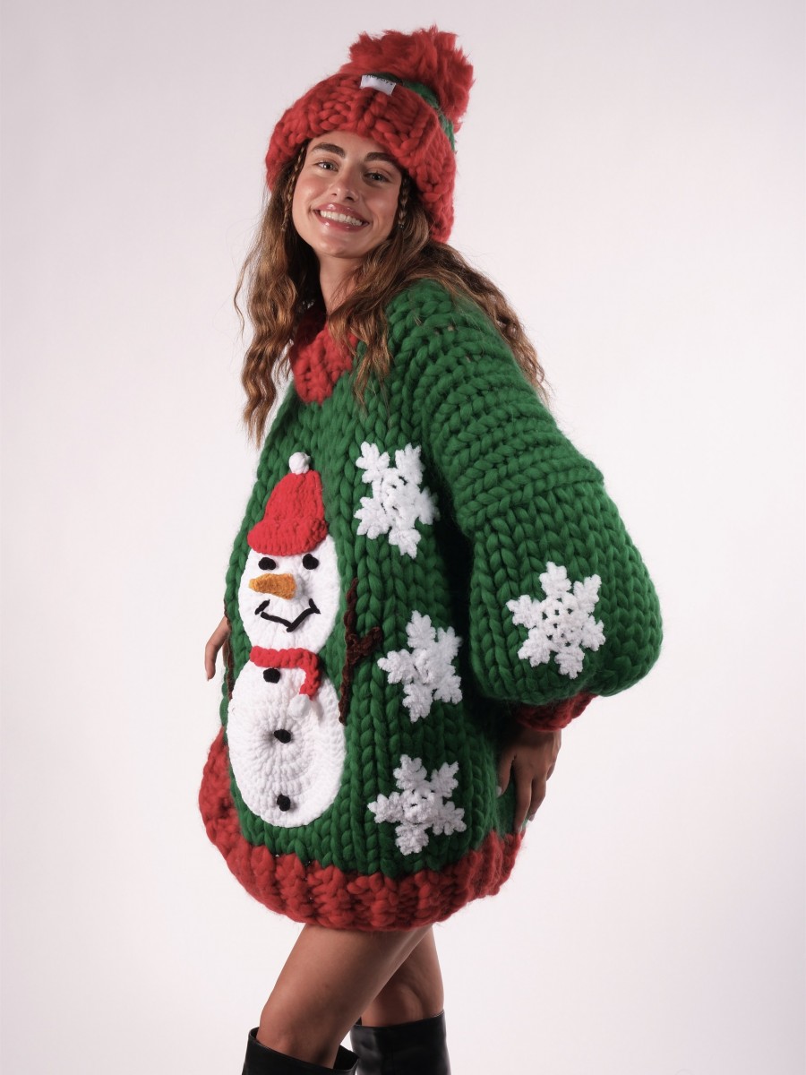 Snowman Hand-Knitted Sweater + Beanie Set