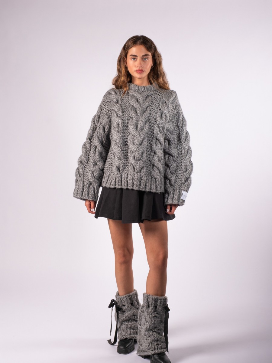Hand-Knitted Gray Leg Warmers