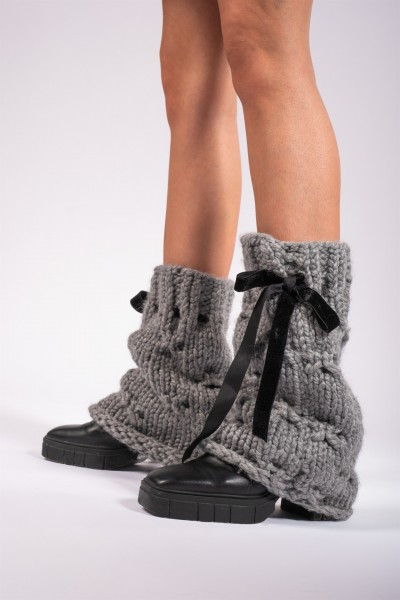 Hand-Knitted Gray Leg Warmers