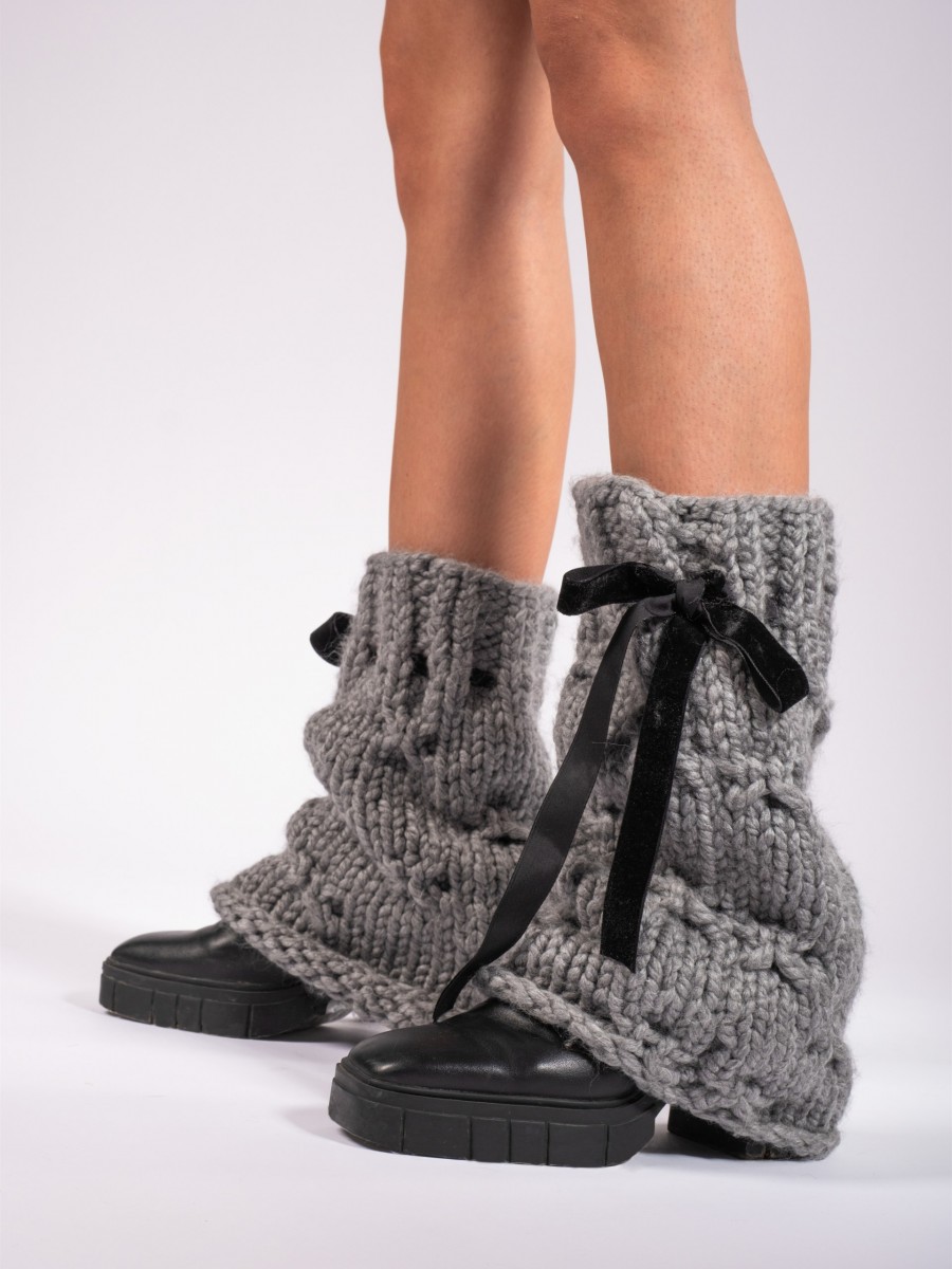 Hand-Knitted Gray Leg Warmers