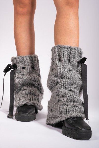 Hand-Knitted Gray Leg Warmers