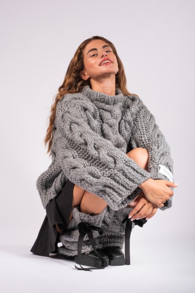 Hand-Knitted Gray Leg Warmers