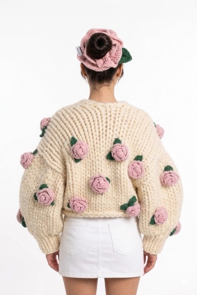 Rosalinda Hand-Knitted Cardigan (100% Wool)