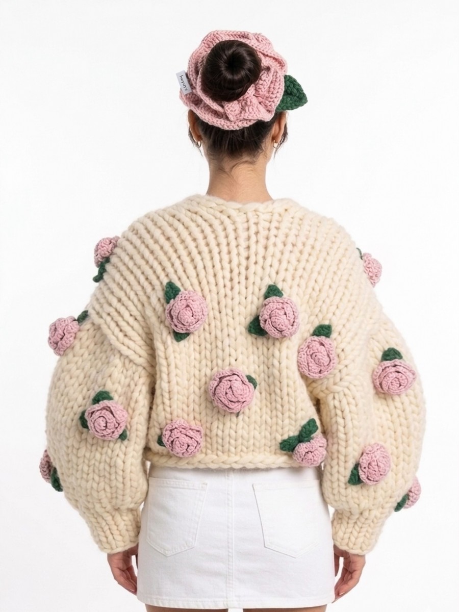 Rosalinda Hand-Knitted Cardigan (100% Wool)