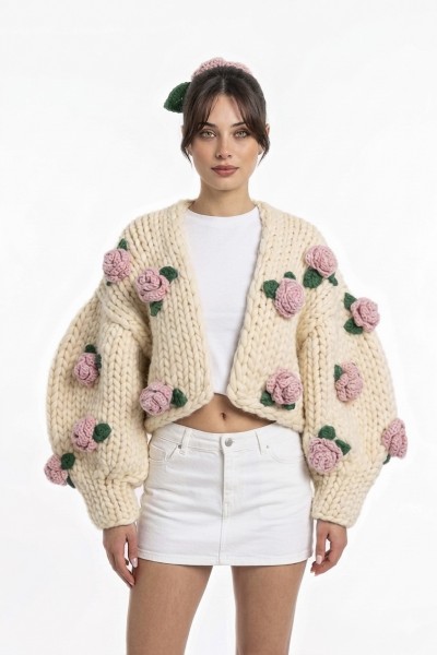 Rosalinda Hand-Knitted Cardigan (100% Wool)