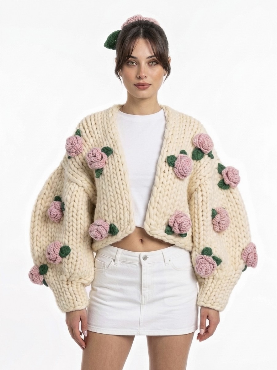 Rosalinda Hand-Knitted Cardigan (100% Wool)