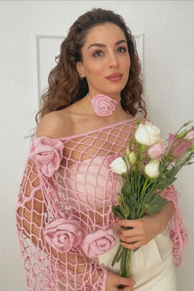 French Rose Crochet Top & Neck Accessory Set
