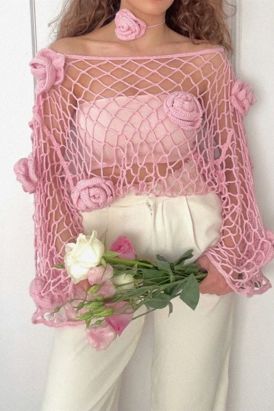 French Rose Crochet Top & Neck Accessory Set