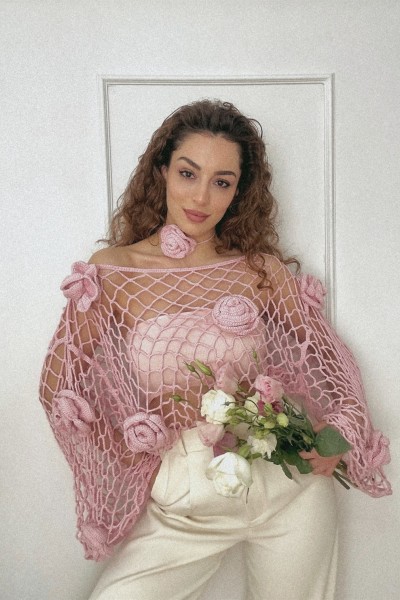 French Rose Crochet Top & Neck Accessory Set