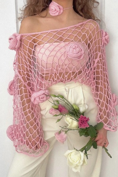 French Rose Crochet Top & Neck Accessory Set