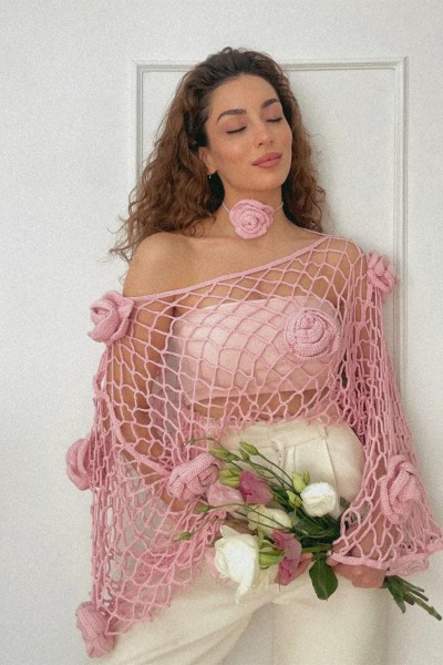 French Rose Crochet Top & Neck Accessory Set