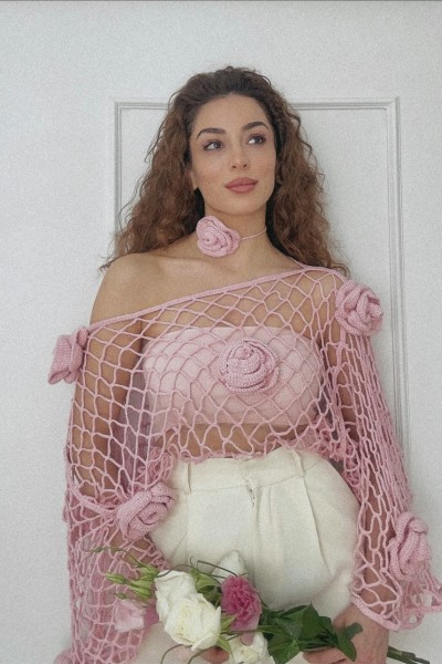 French Rose Crochet Top & Neck Accessory Set