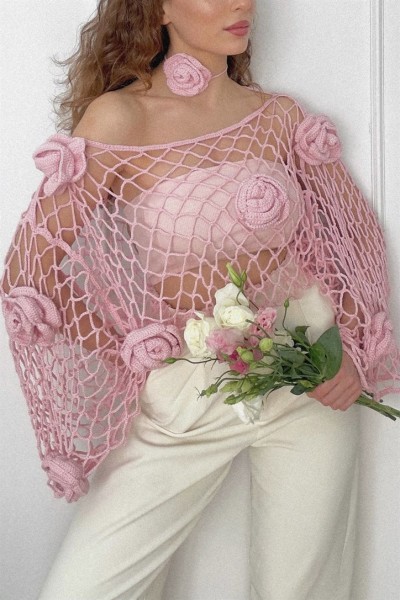 French Rose Crochet Top & Neck Accessory Set