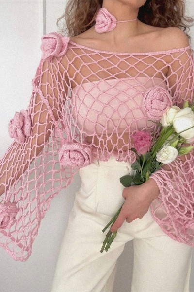 French Rose Crochet Top & Neck Accessory Set