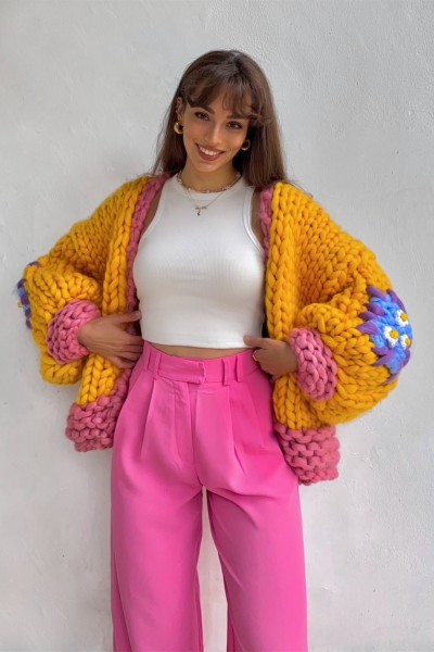 'HEY' Yellow Knit Jacket
