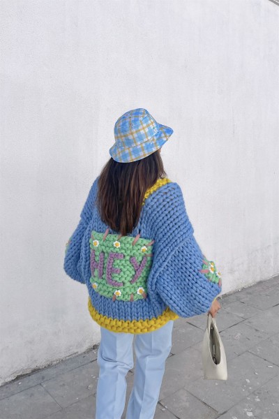 'HEY' Blue Knit Jacket