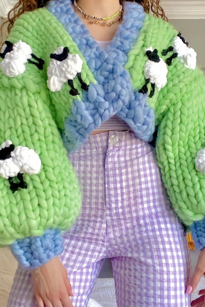 Sheep Hand-Knitted Cardigan