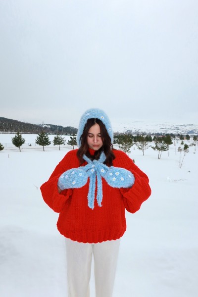 Blue Daisy Knit Bonnet Hood 
